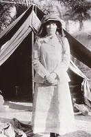 Gertrude Bell outside her tent, possibly in Babylon April 1909. Catalogue number K218.