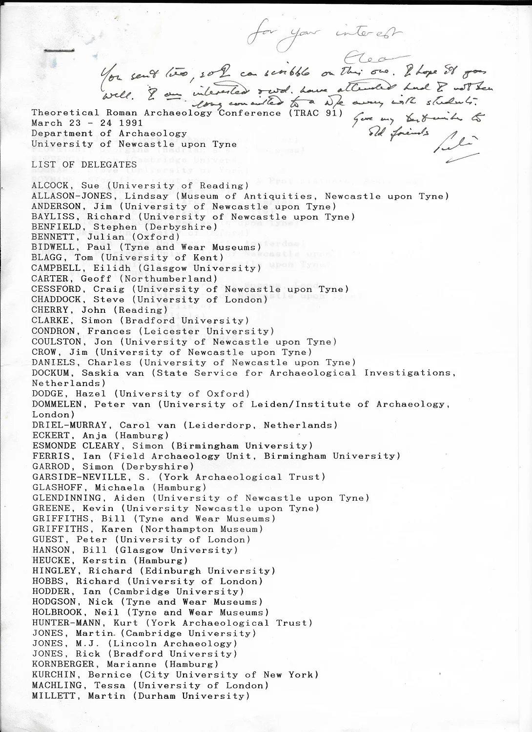 The First TRAC Delegate List - page i of 2