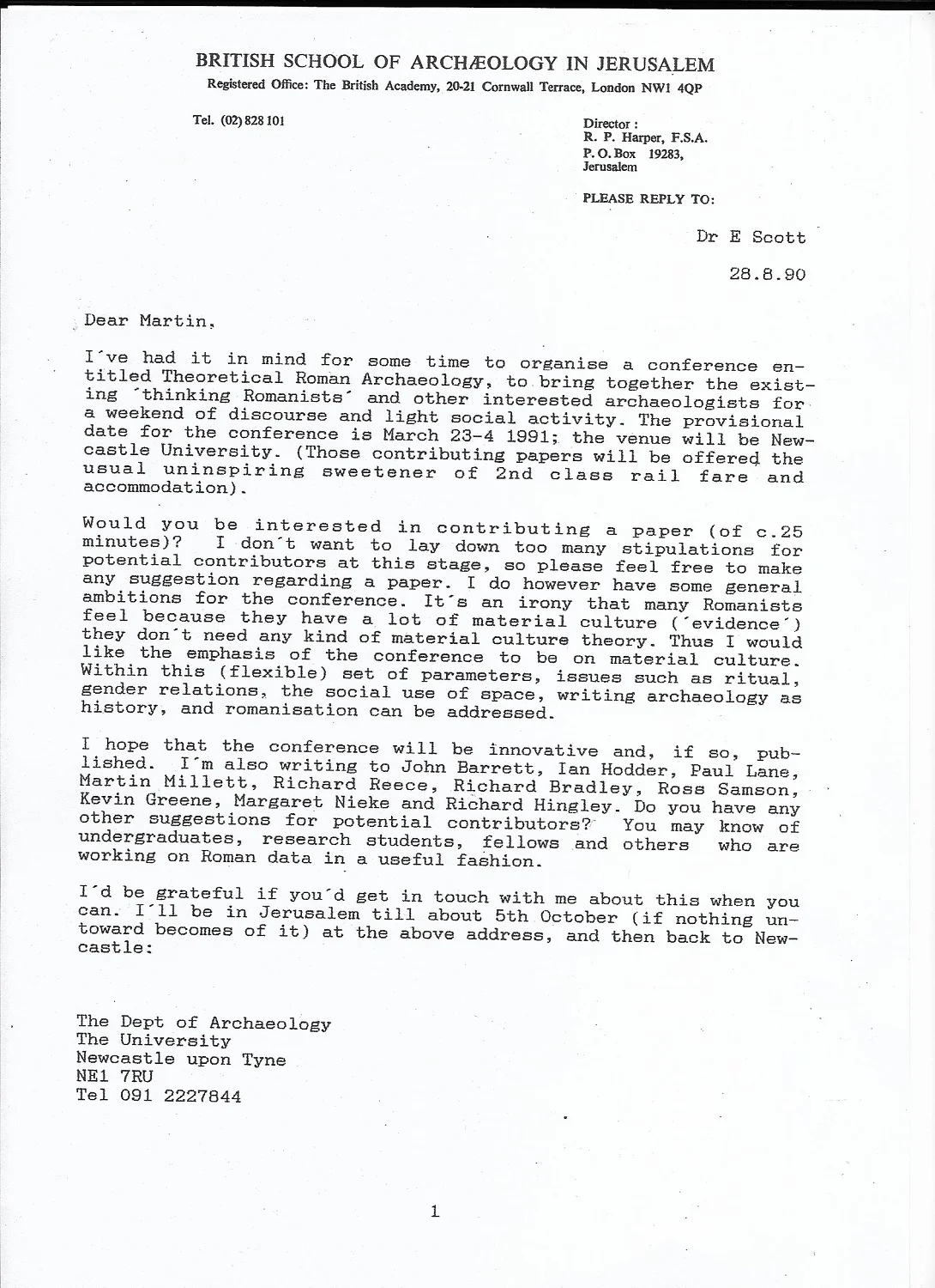 Letter to Martin Jones - page 1 of 2