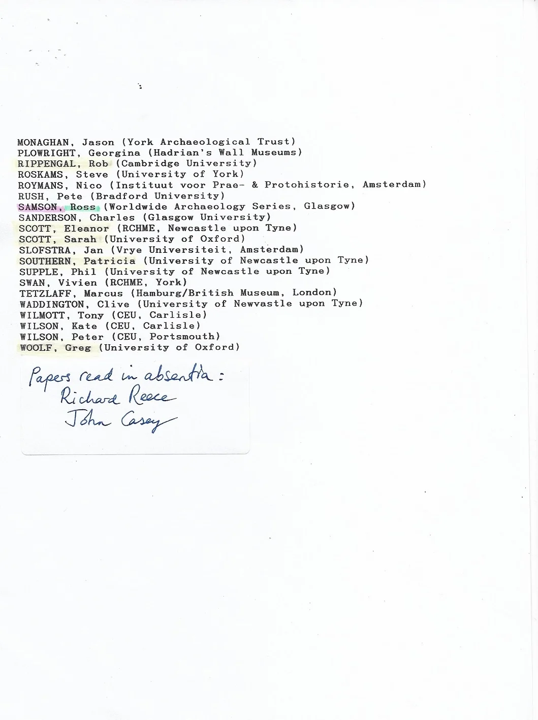 The first TRAC Delegate List- Colour-Coded page 2 of 2