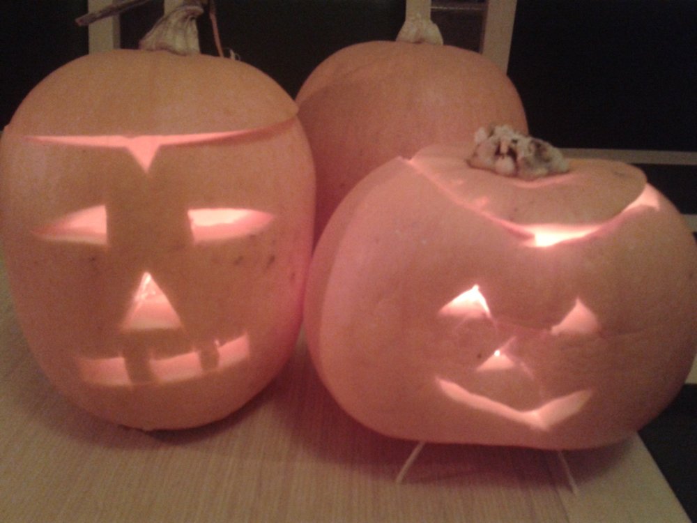 Home-grown pumpkins make Hallowe'en lanterns