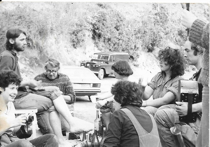 Castell Henllys dig Easter 1981. From L to R: unidentified, Andy Crockett, Hugh Foster, Alice, me, Nick, Miriam