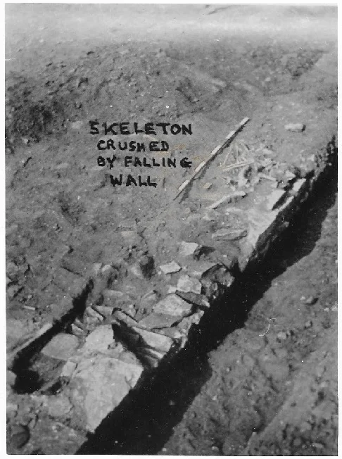 Norton Disney late burial (Oswald 1937 - 'skeleton crushed by falling wall' - caption hand-written on photo as published).