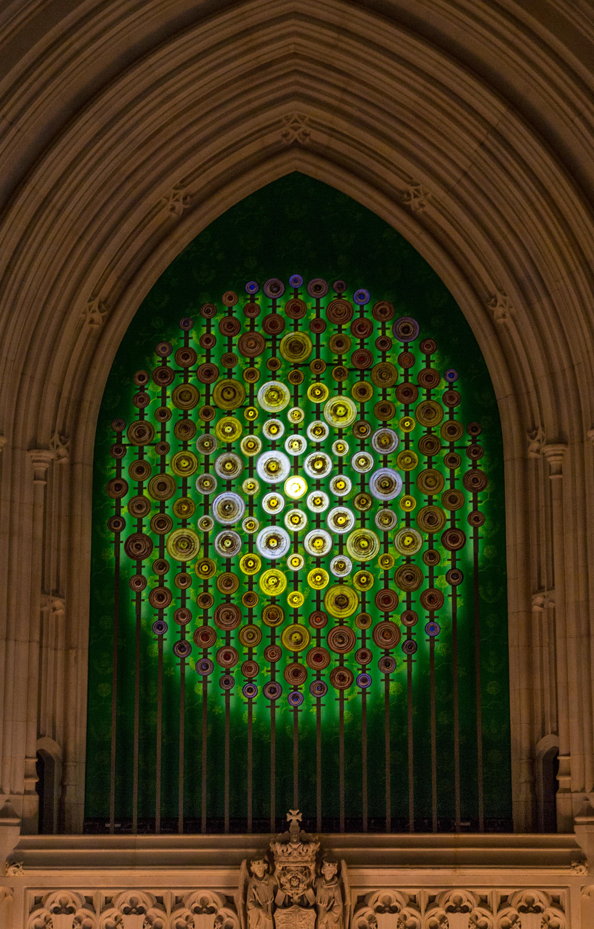  New Dawn, a contemporary sculptural light installation celebrating Women's Suffrage in the Houses of Parliament, London by Mary Branson. 