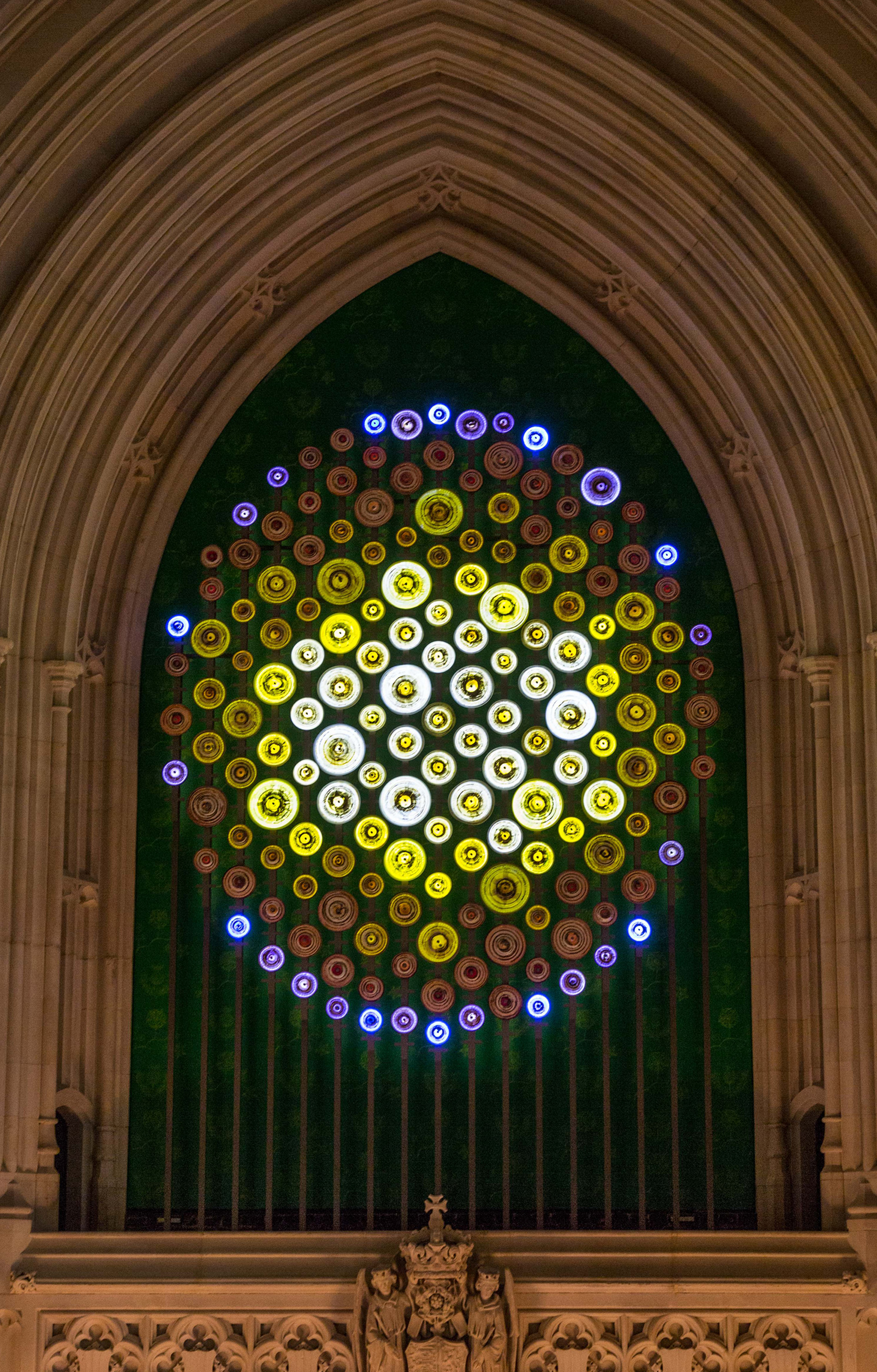  New Dawn, a contemporary sculptural light installation celebrating Women's Suffrage in the Houses of Parliament, London by Mary Branson. 