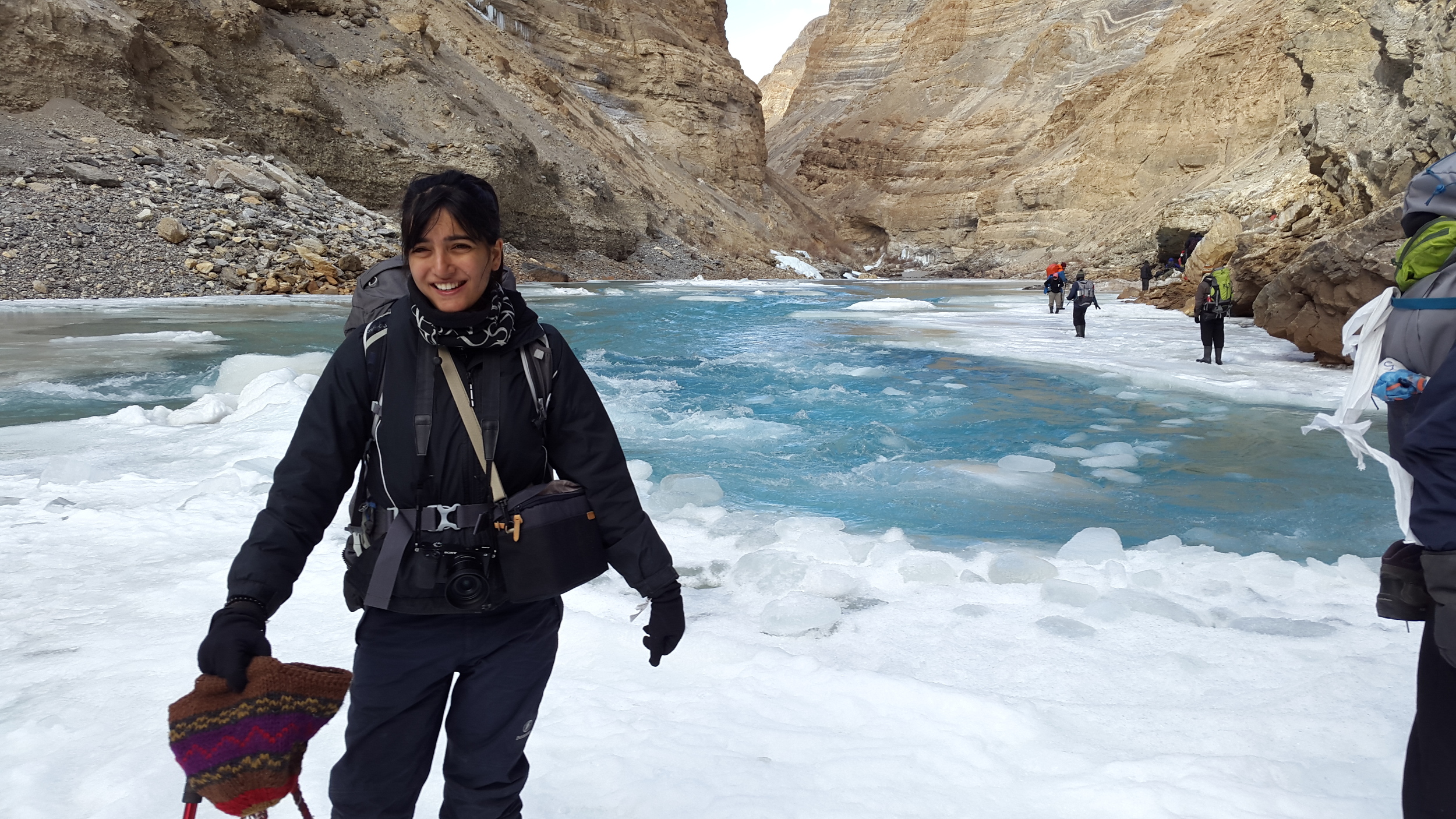 Very unflattering picture of me not knowing what to do with all these layers of clothing, protective gear and camera equipment. Truly a lost child in the Himalayas while trekking in ladakh during the chadar trek