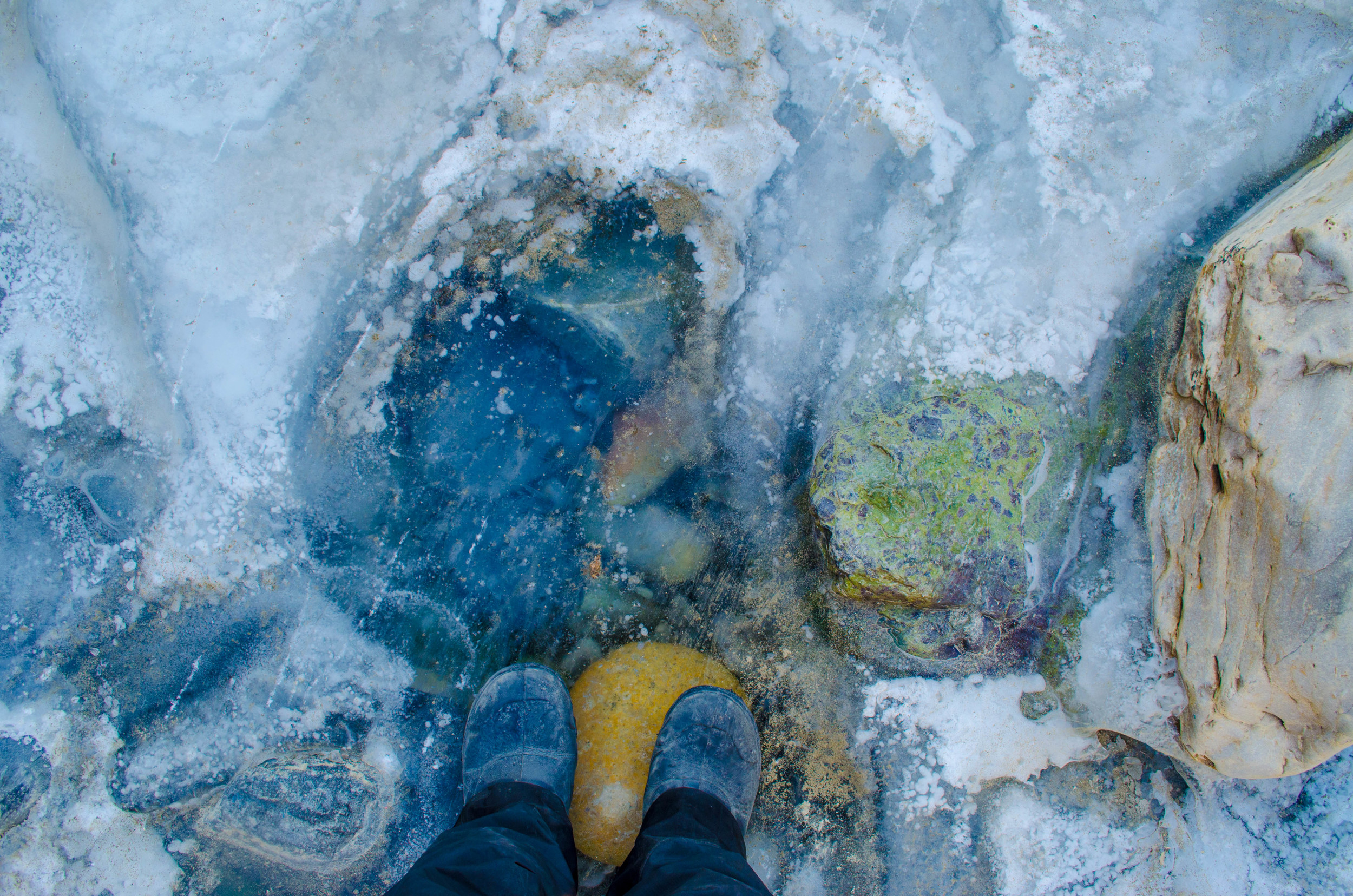 Falling into a deep blue reverie as the ice colour changes every few hours from blu at the chadar trek in ladakhe to green. PC: Raunak