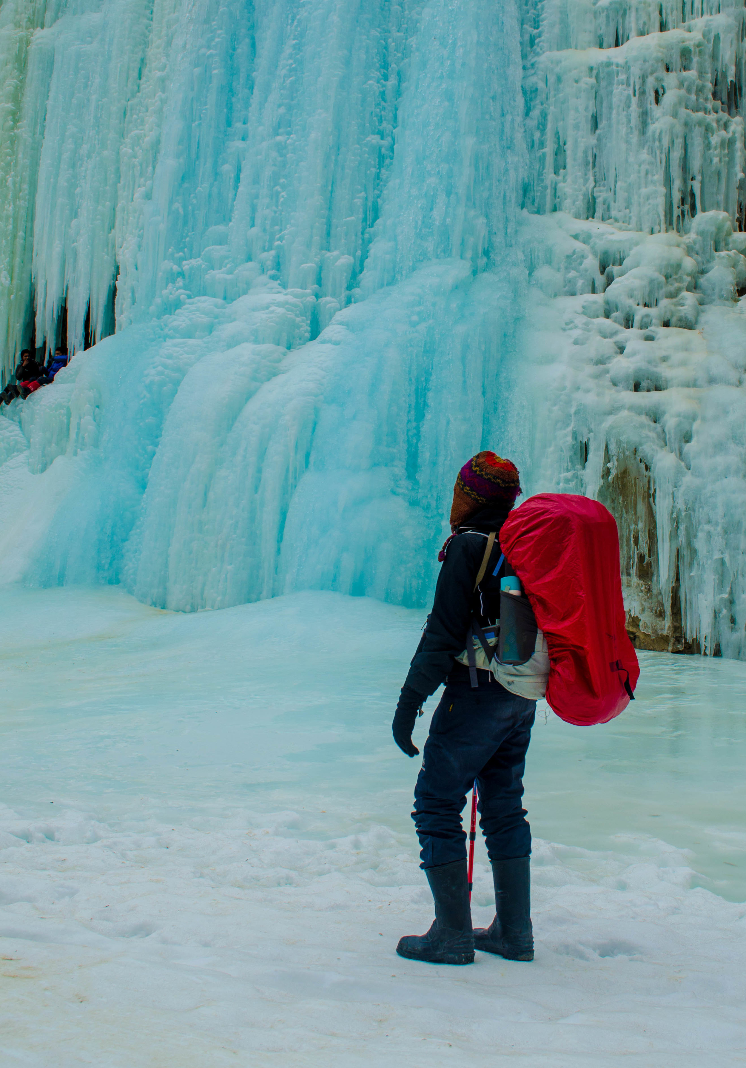 The frozen waterfall during the chadar trek in ladakh