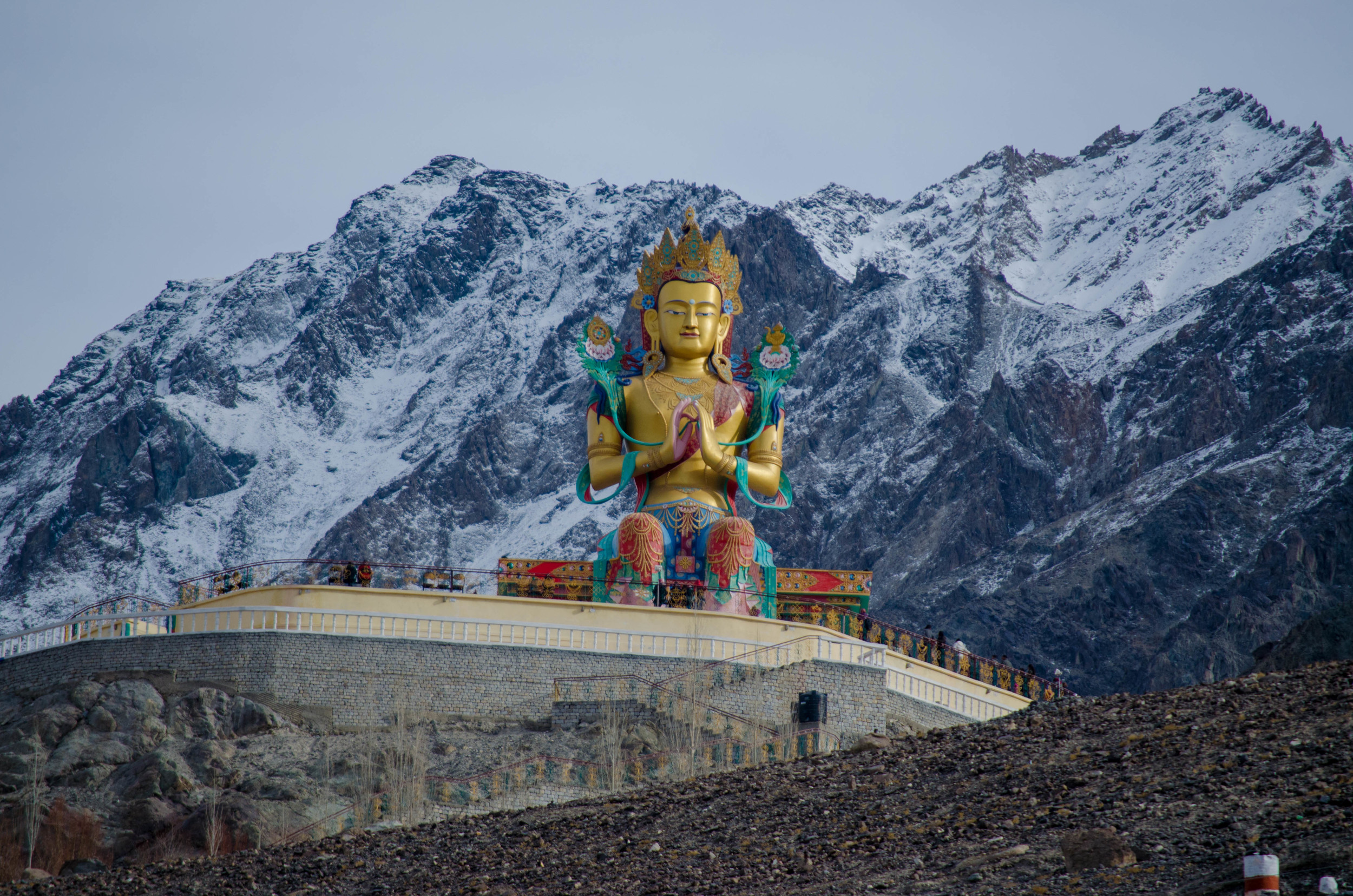 The 32 metre statue of Maitreya Buddha near Diskit Monastery facing down the Shyok River towards Pakistan. PC: Raunak