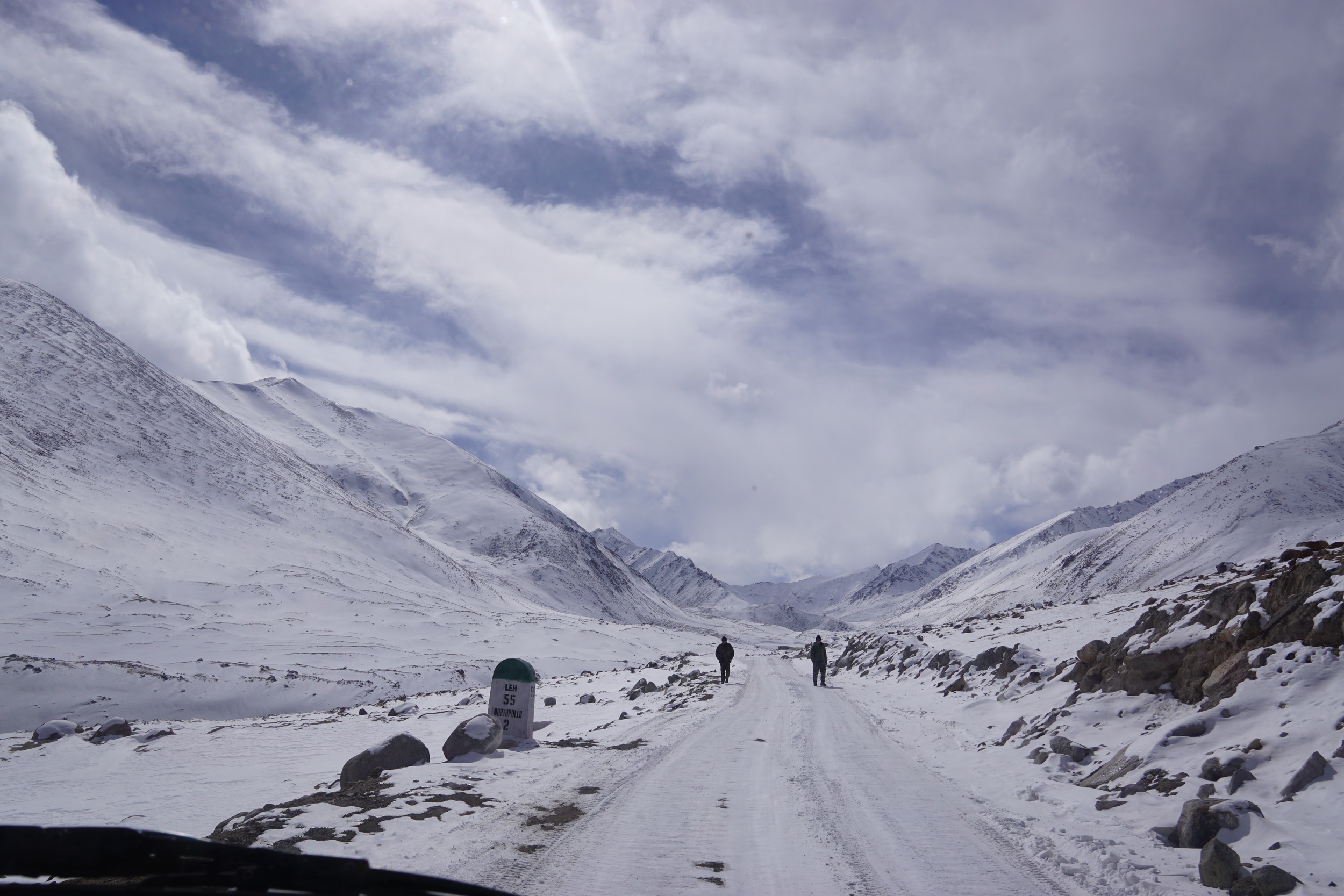 Winter in Ladakh and Stunning mountain views on our way to Khardung La. Solitude is a thing and I wouldn't mind being the only soul here.