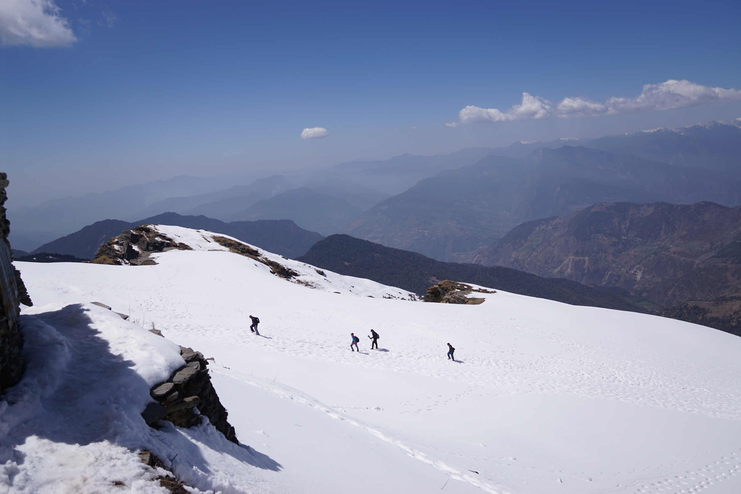 And in moments, I turned around and gasped. That was me just moments ago climbing through the steepness of the mountains, and we still have more to climb up towards chandrashila