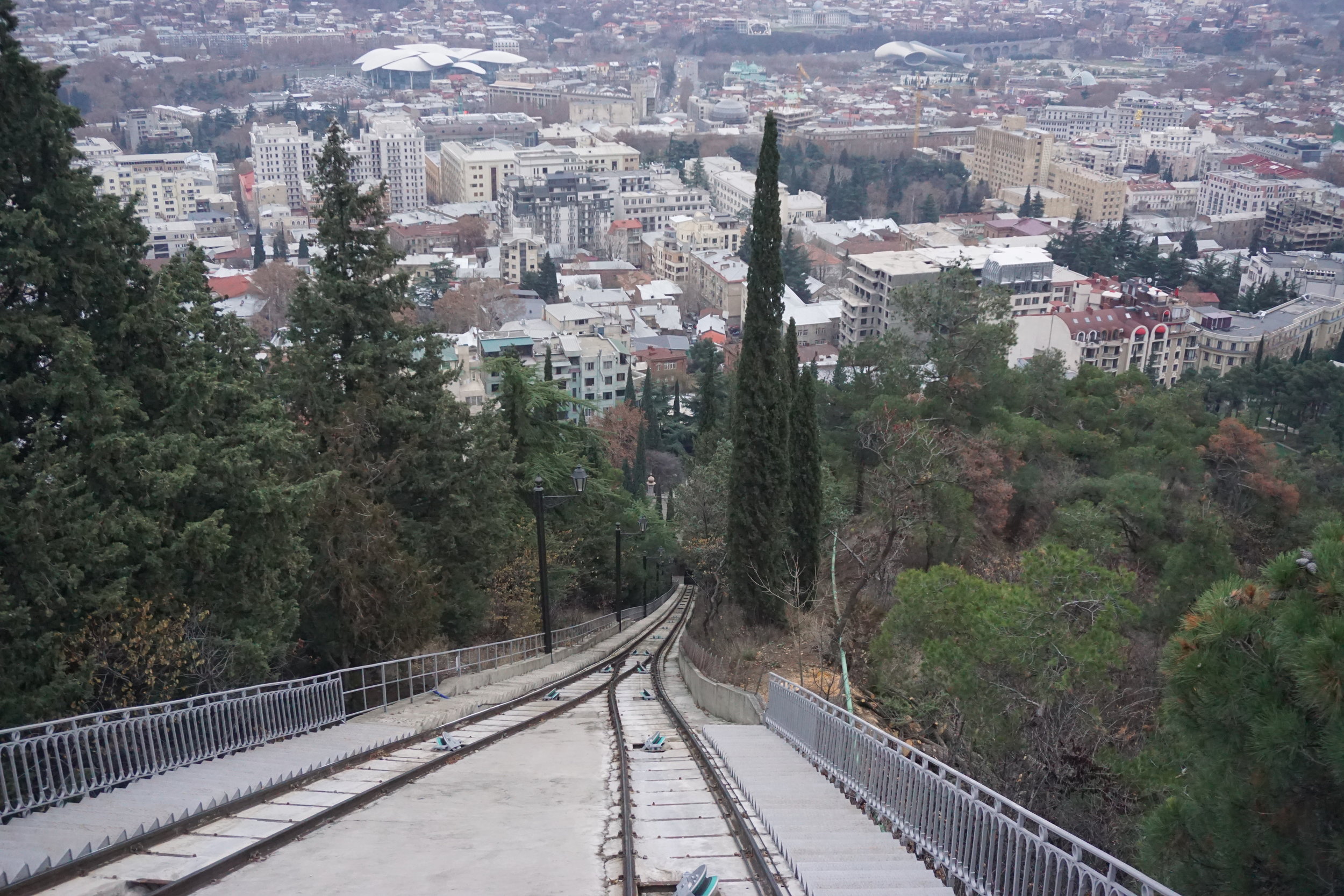 A bird's eye view of tbilisi from the train up to Mtasminda in Georgia