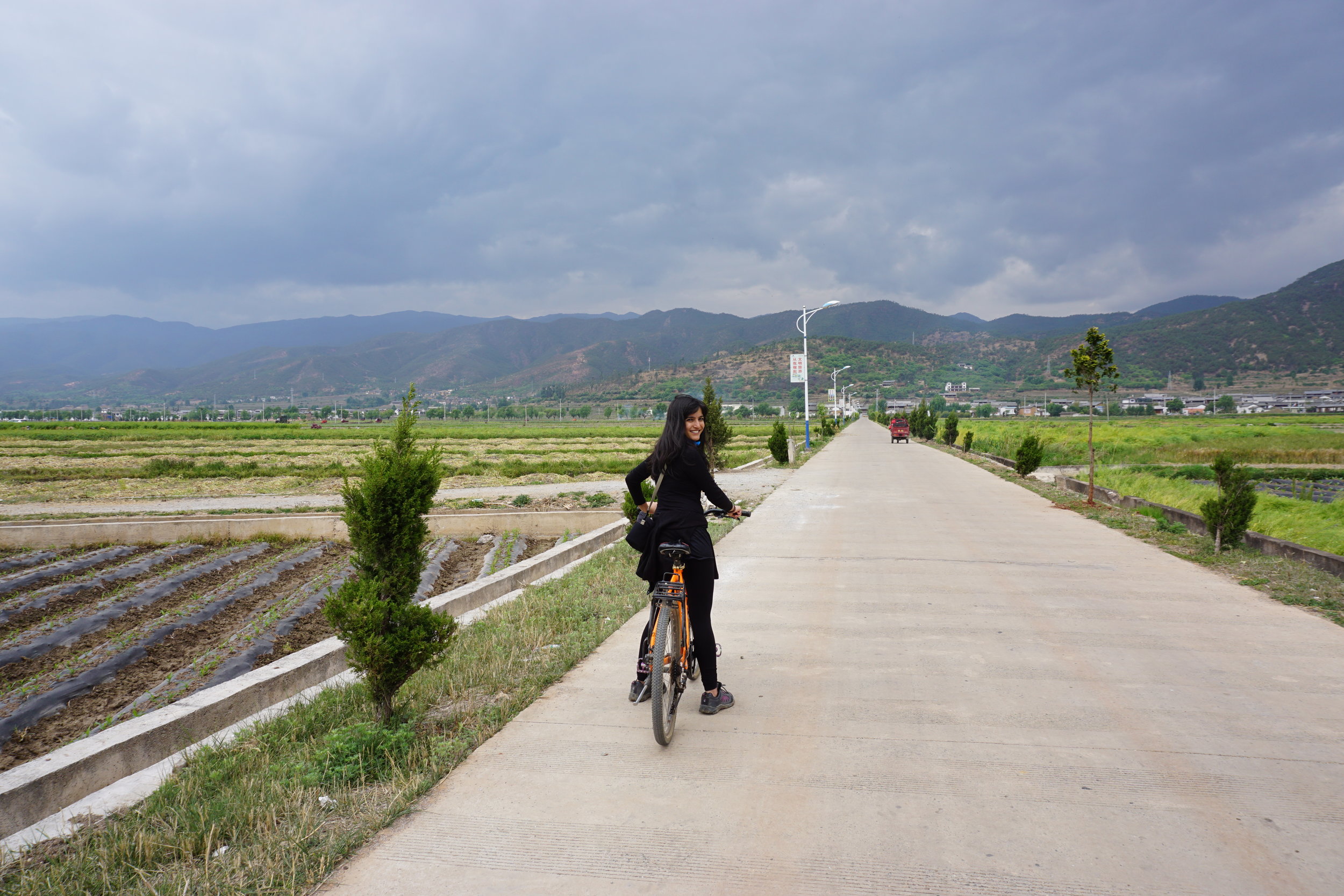 Riding to Shaxi town while taking in the green landscapes