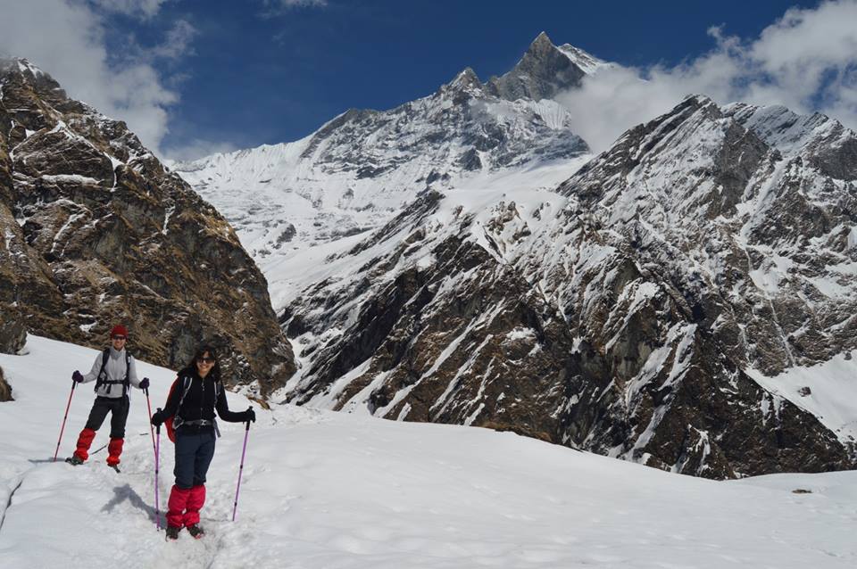 hiking towards the annapurna base camp