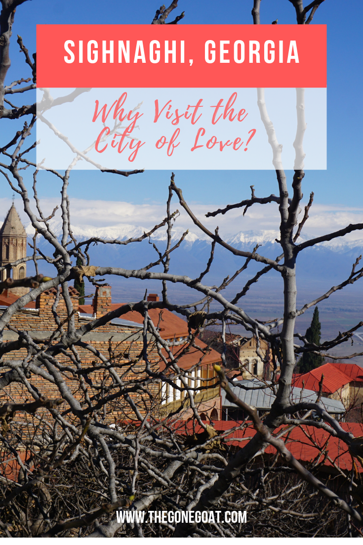 Why visit Signaghi Georgia, the City of Love? The best things to do in Signaghi involve wine, walking on the cobbled streets, admiring the Caucasus mountains and its pastel architecture. #Georgia #Caucasus #TravelDestinations #RomanticDestinations #Sighnaghi #SoloDestinations