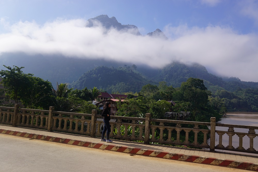 Mountains awash with fog and here’s me embracing a slow life in Nong Khiaw, Laos.