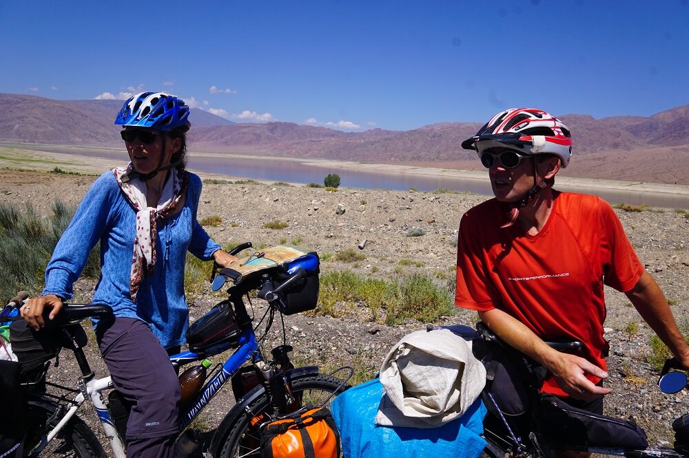 Two German cyclists on their way towards Issyk-Kul