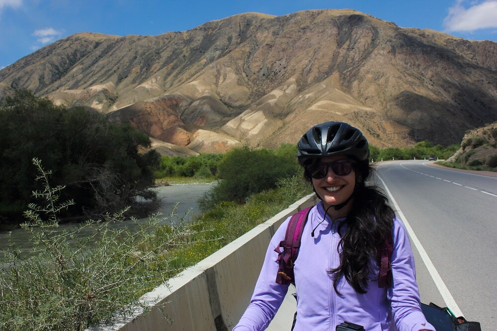 Starting my cycling journey on the right note. Look at the mountains behind me.