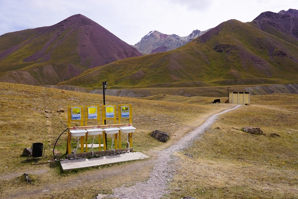 The luxurious sinks and fully functioning toilets at the Lenin Peak Base Camp.