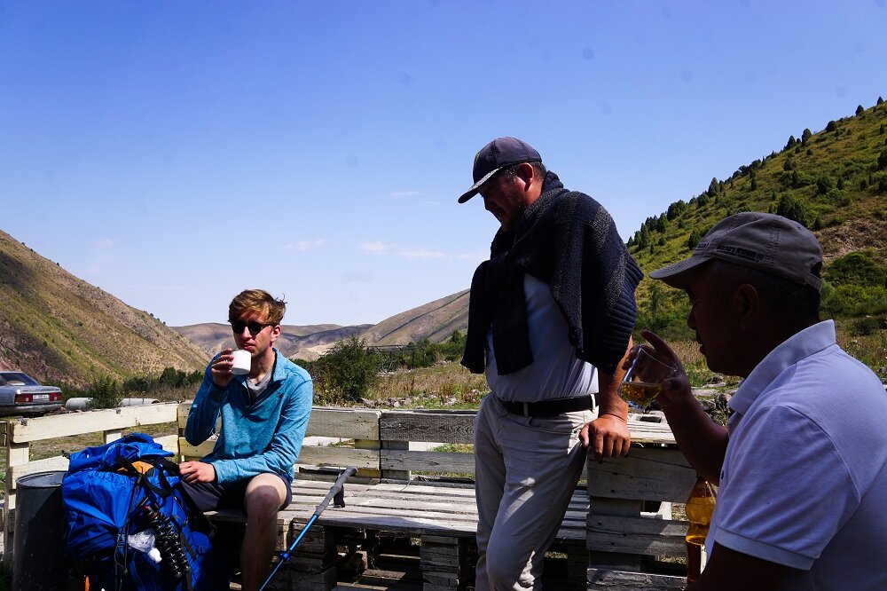 A drink with the locals at Guest House Kegety.
