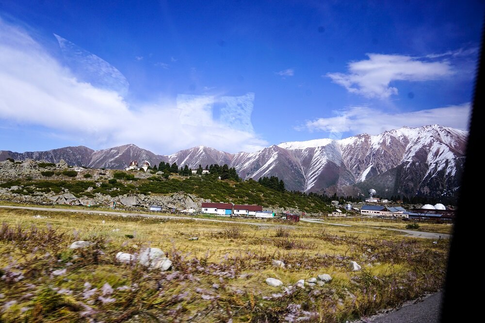 the cosmodrome in the horizon before we hike the big almaty peak