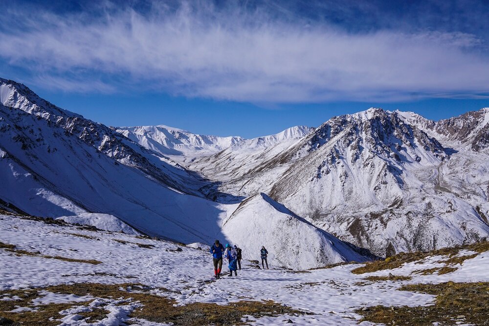 reaching the wide open plateau before we hike big almaty peak.