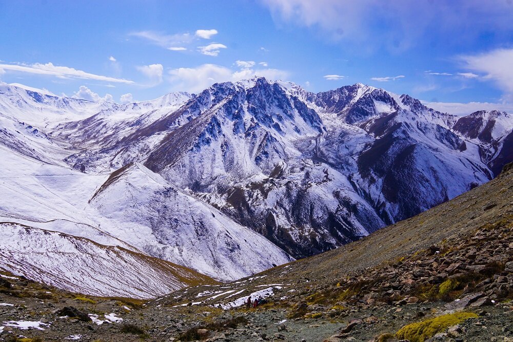 the way down after hiking big almaty peak.