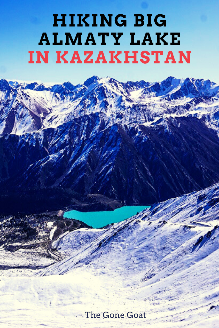 Here’s what it is like to hike the Big Almaty Lake Peak on a day trip and the ways to get there. The park is home to snow leopards and the Central Asian lynx. This picturesque turquoise lake, 1.6km long, rests in a rocky bowl at 3,681metres, reflecting the Tian Shan mountains. #centralasia #hiking #hikingtrails #hikingtraveldestinations #kazakhstan #travelideas #inspiration #trekking #asiatravel