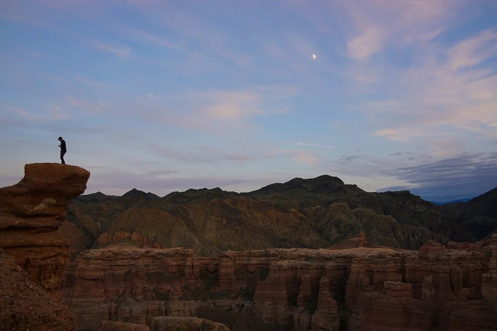 perfectly still moment at sunset in charyn canyon.