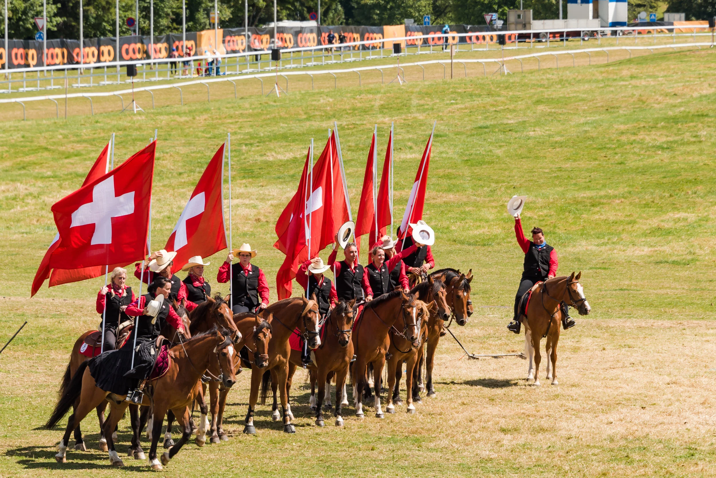 Reiterstaffel mit Flaggen