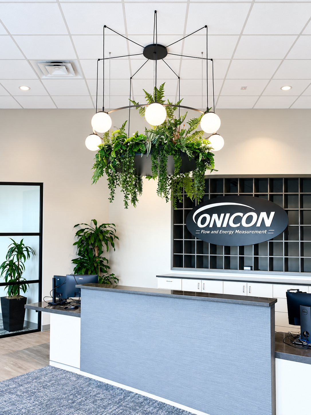 Modern Corporate Reception with Botanical Chandelier.png