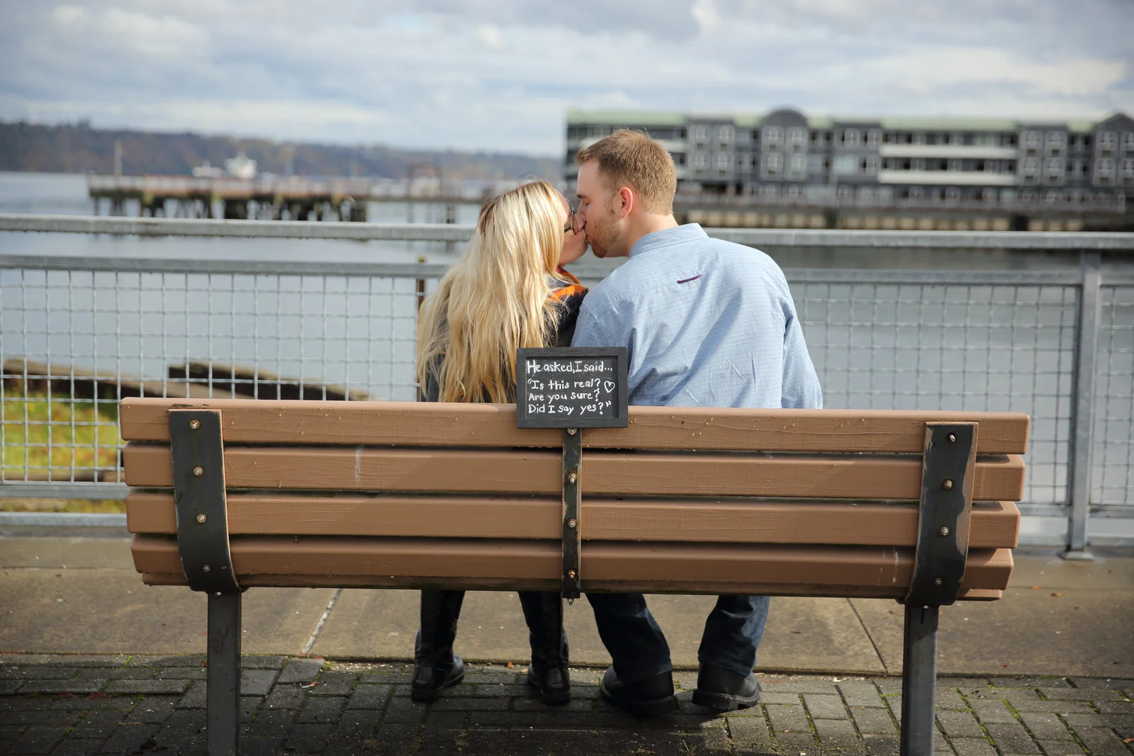 Engagement Photos taken in the fall on the Pier in Tacoma Washington