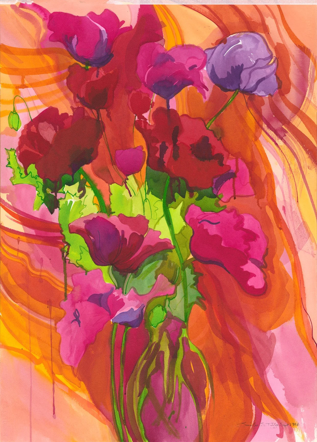 Dancing Pink Poppies 70 x 51 cm	 £345