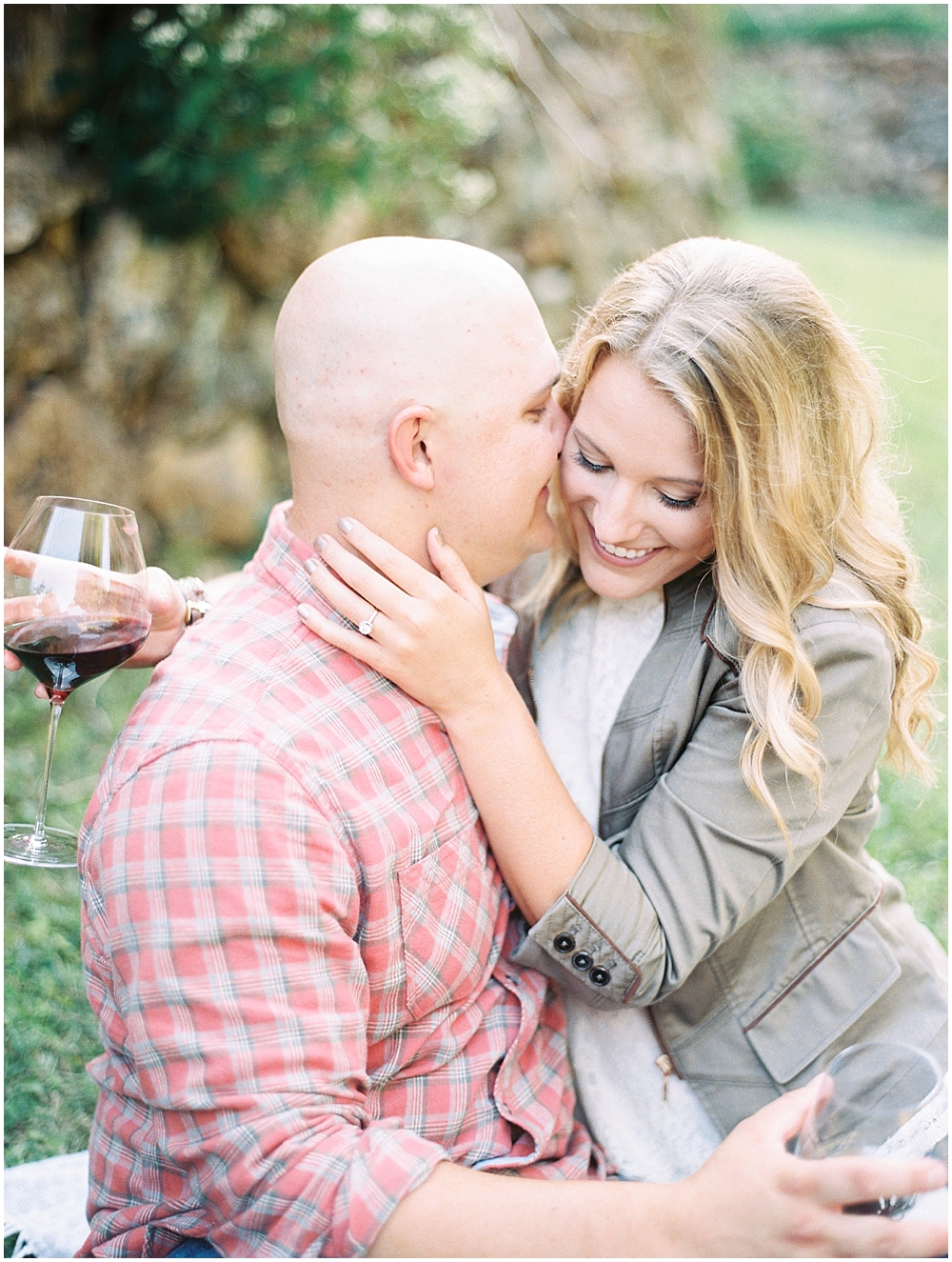 Romantic picnic with wine for an engagement session