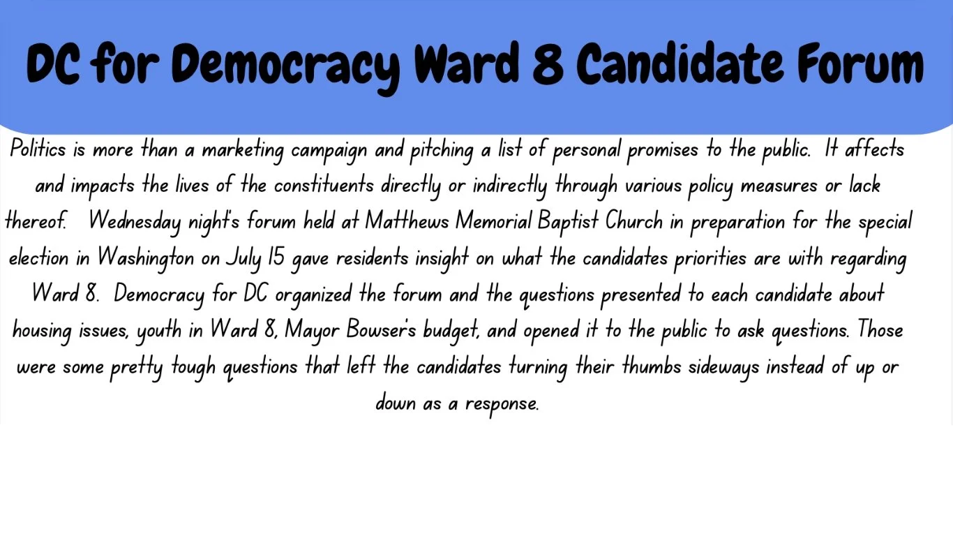 D.C. for Democracy Ward 8 Candidate Forum