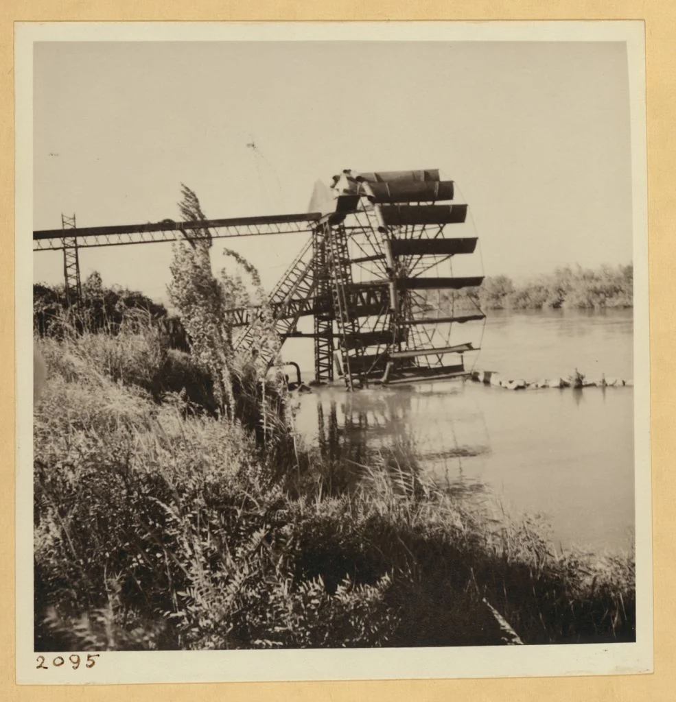 Fig 2: A new steel irrigation wheel at an Assyrian settlement on the Khabur river