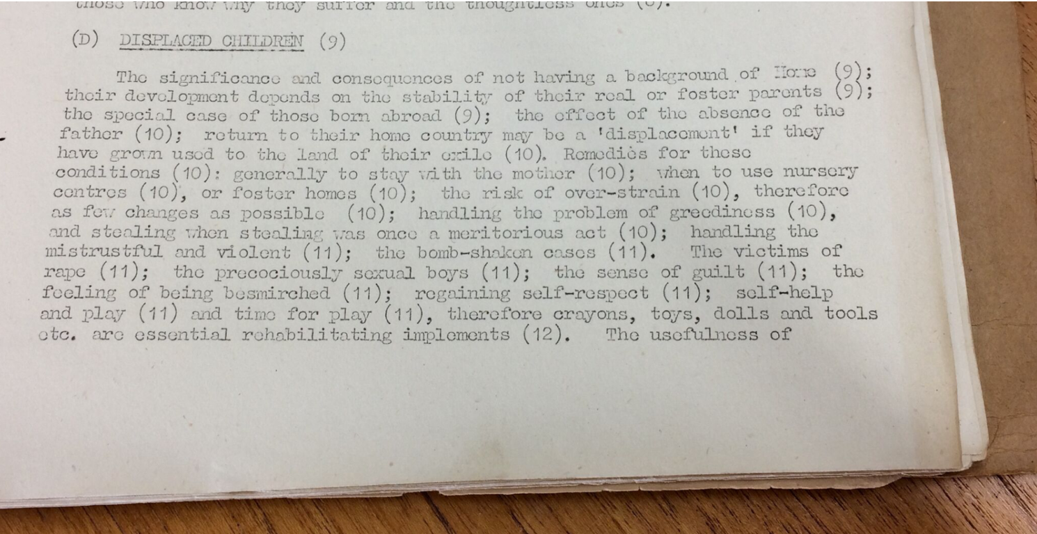 ‘Displaced children’ in Corsellis’ report ‘Psychological Problems of Displaced Persons’