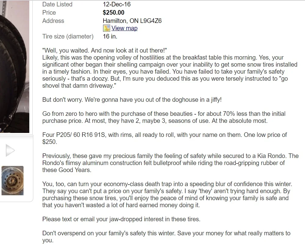 Kijiji - Snow Tires Ad