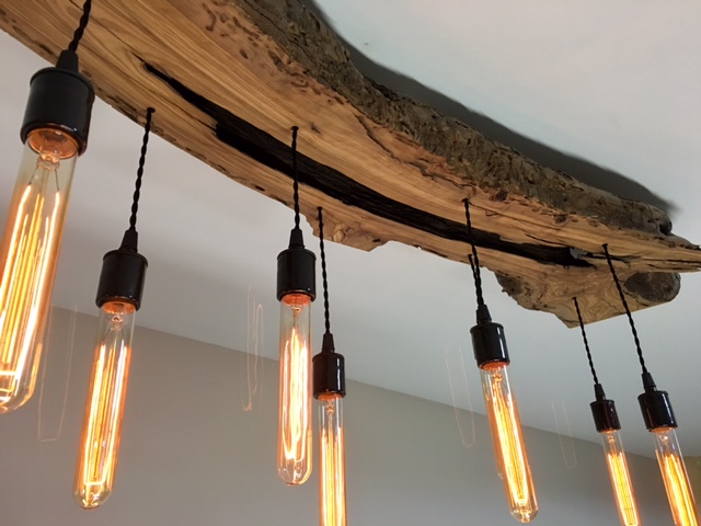 long olive wood light fixture