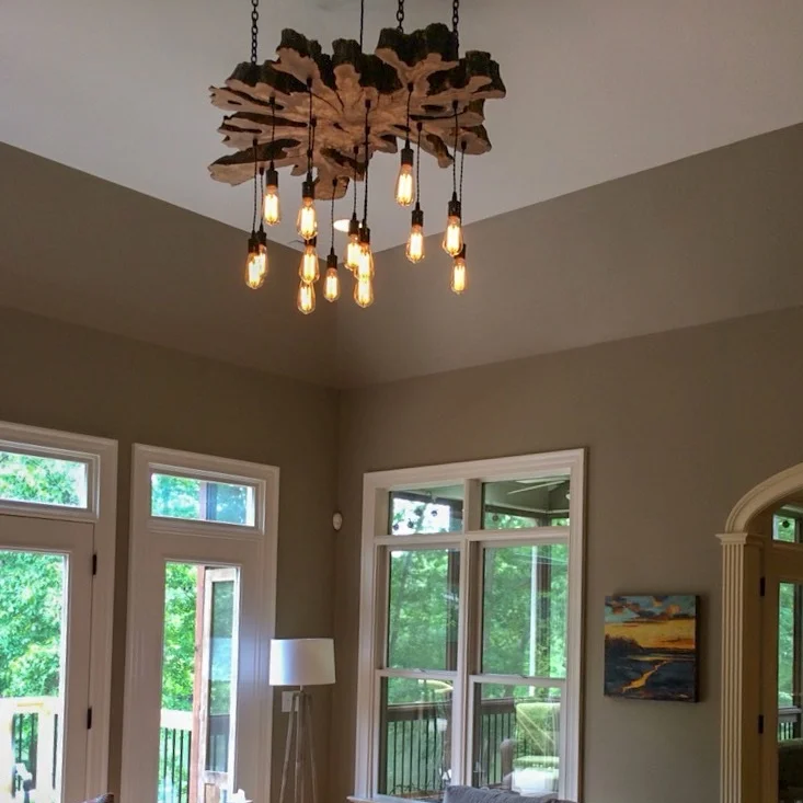 Large Olive Wood Light Fixture