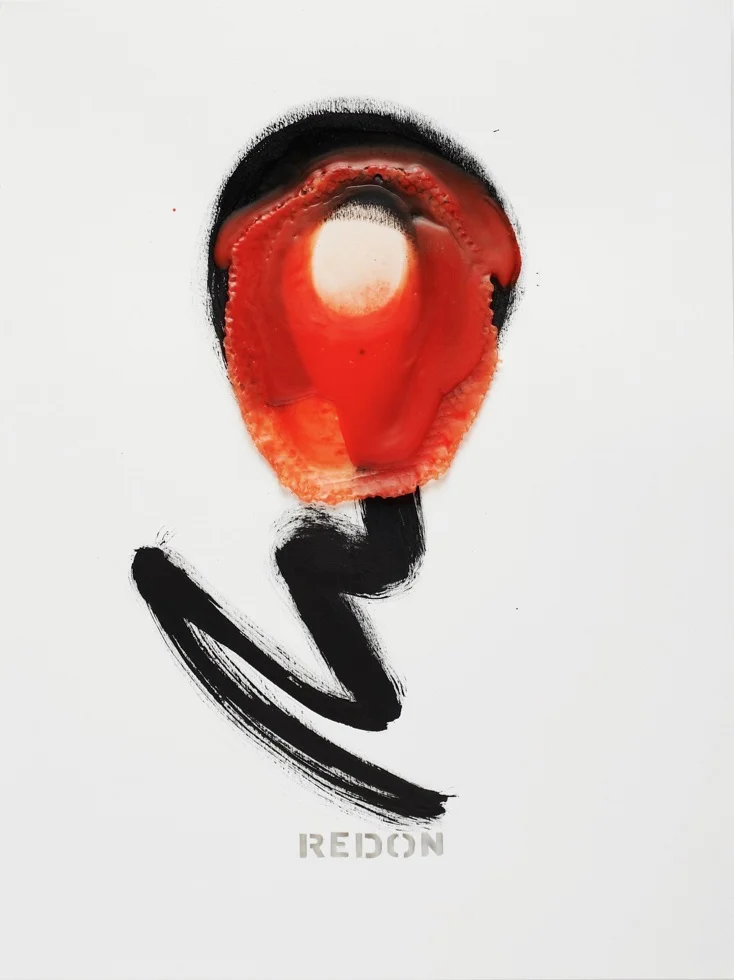 REDON Beeswax and mixed media on paper 20” x 15” 2017 Referencing: Odilon Redon (1840-1916); French symbolist painter, who described the magic of his work as "the logic of the visible at the service of the invisible".