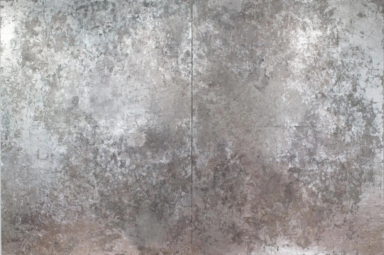 GEODE Mica, silver leaf, glitter, powdered glass, and pigment on sequin fabric 96" x 144" 2018