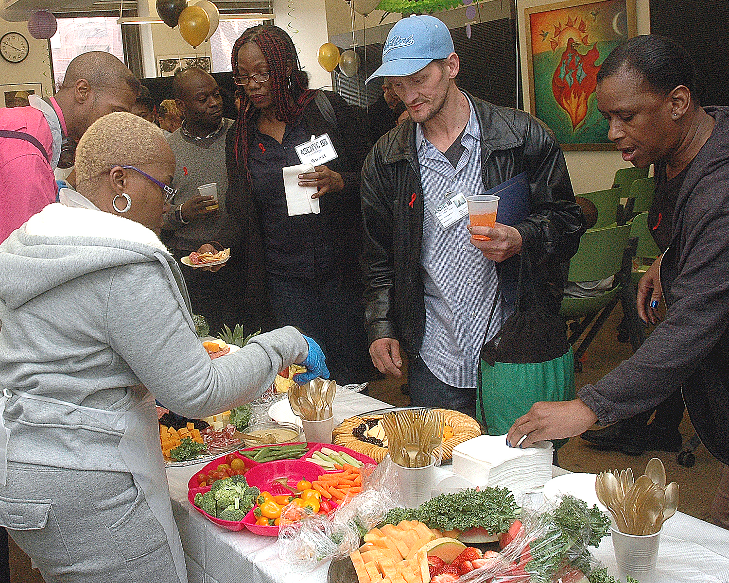 Attendees on the food line