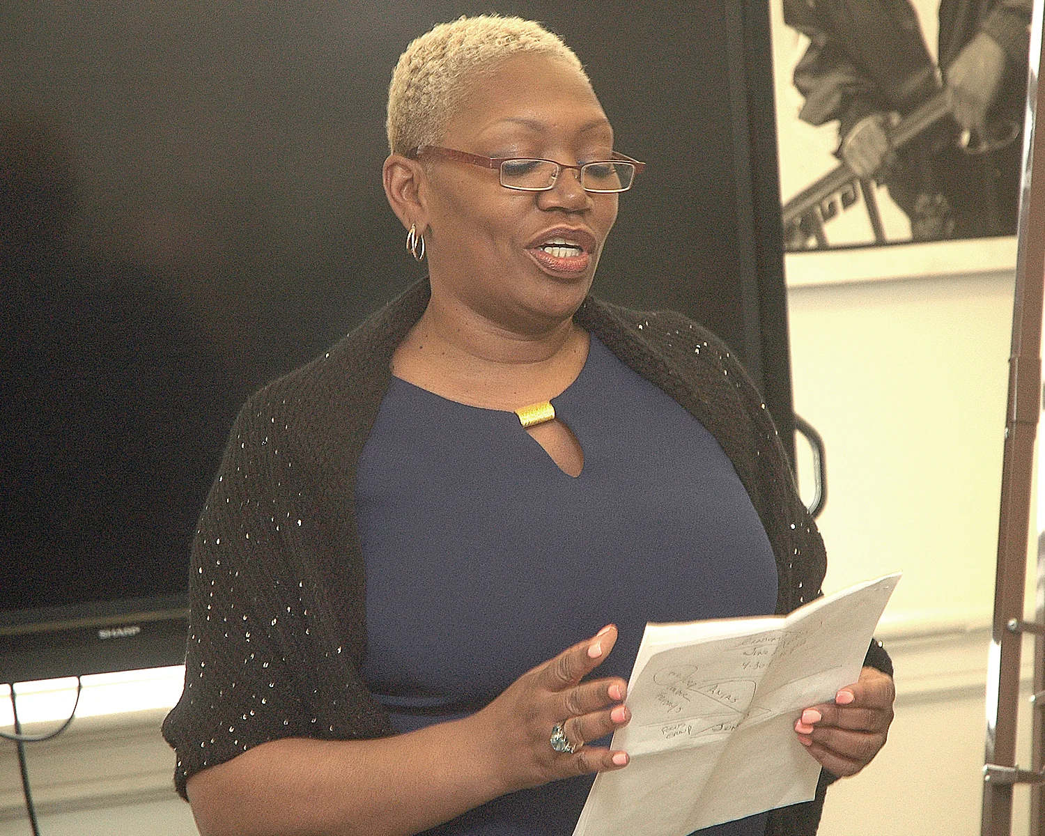 Justine L. during her final presentation