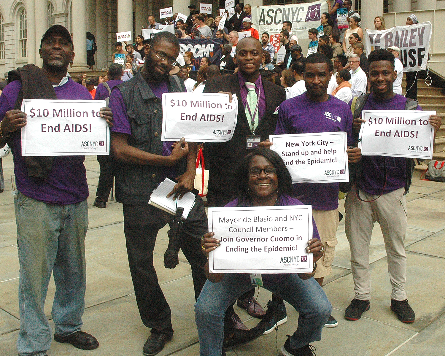 Dennis Martin with members of the ASCNYC Family near the steps of City Hall ... showing their support