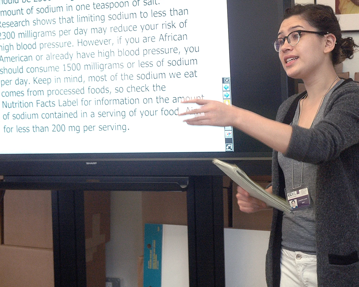 Josephine Ledda, ASCNYC FNS Nutrition, leading a discussion on Nutrition