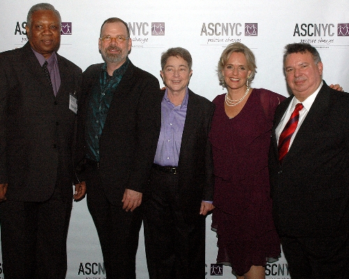 Honorees David France and Joy Tomchin with Honorary Event Chair Humberto Cruz and ASCNYC Board Chair Bill Toler and ED Sharen Duke