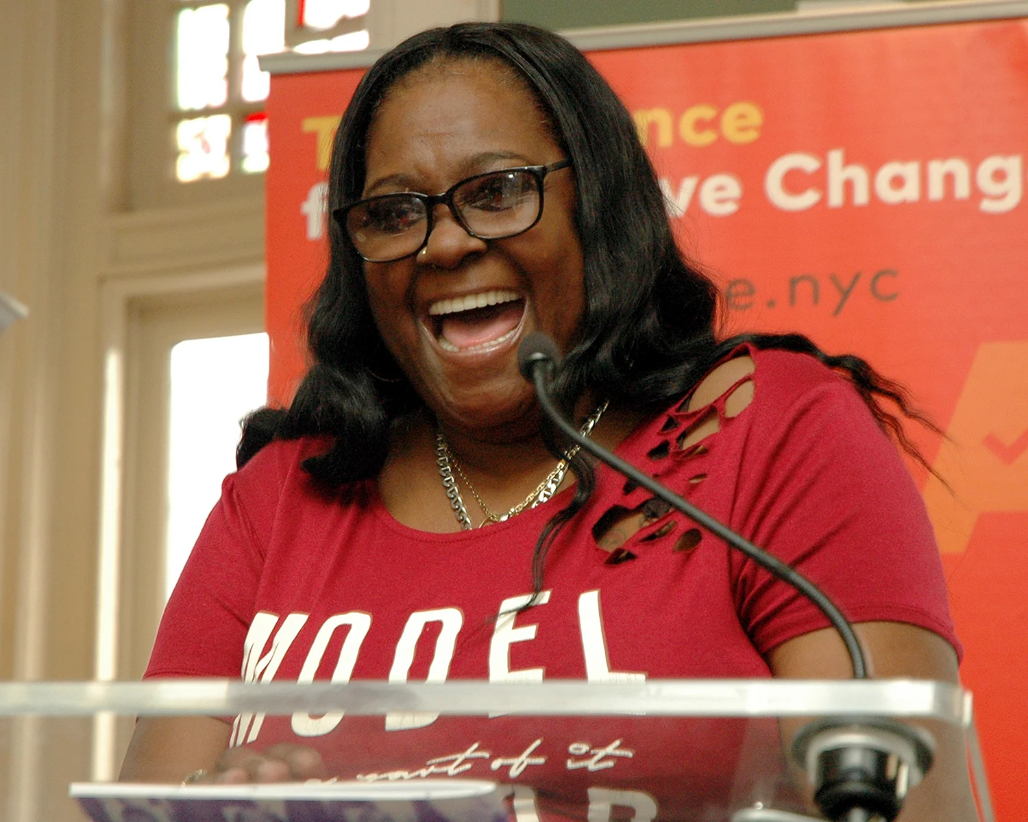 Harriet M. during her reading