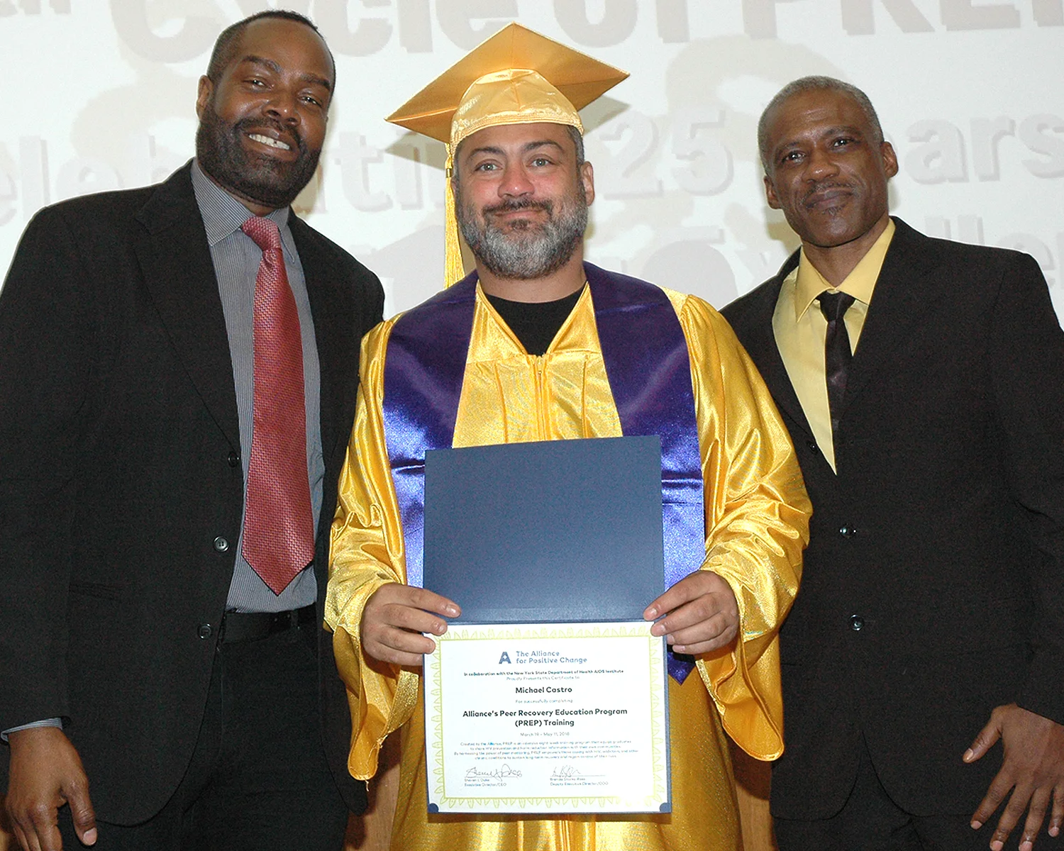 David P., Michael C. and Raheem K. with Michael's certificate