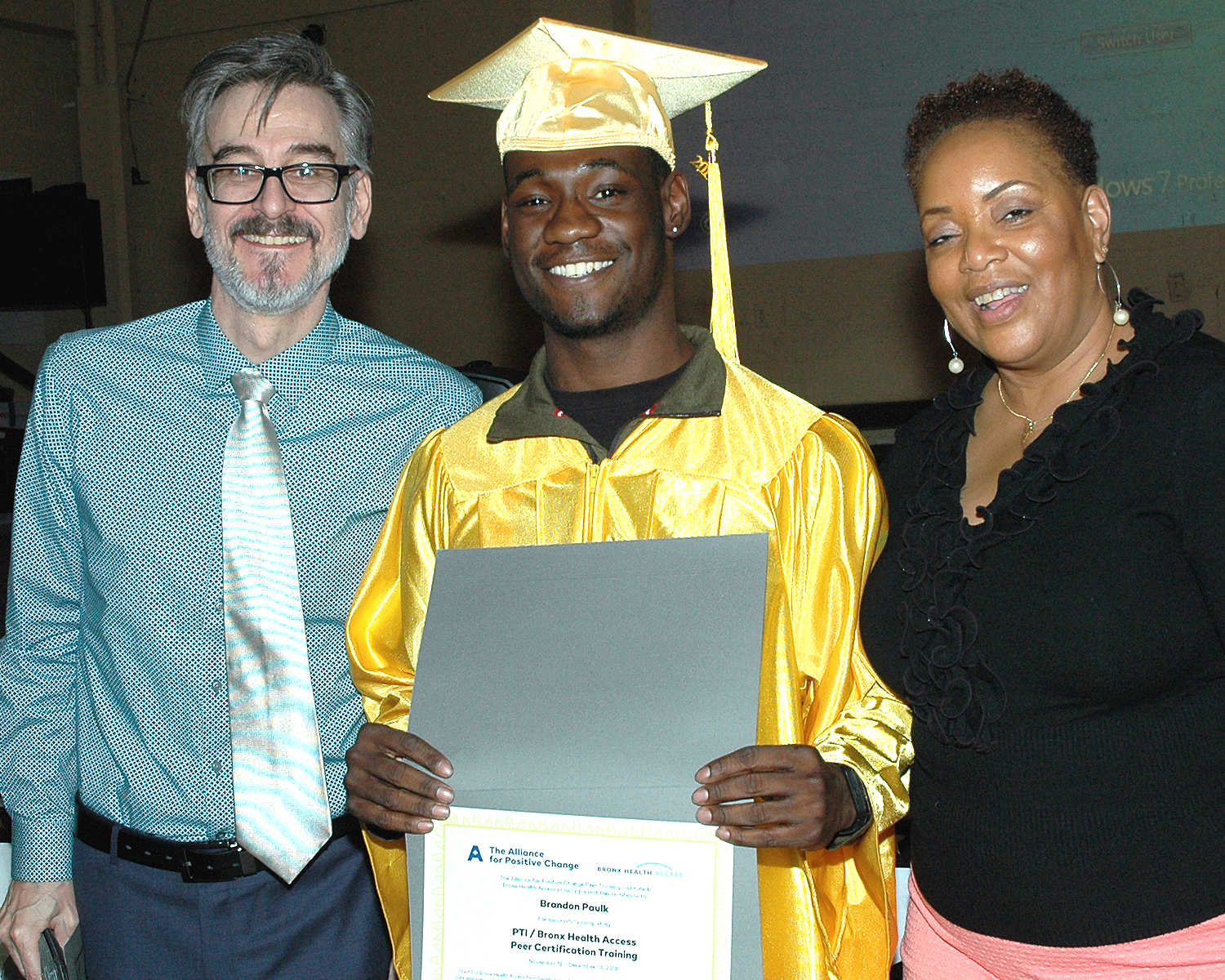 Brandon F. with Deborah Yuelles, Alliance Director of Prevention and Andreas Meyer, Alliance Trainer